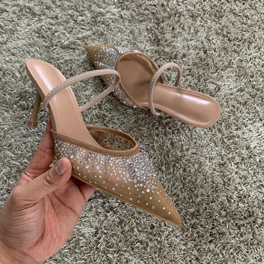 Rhinestone Mesh Summer High Heels — Image 8