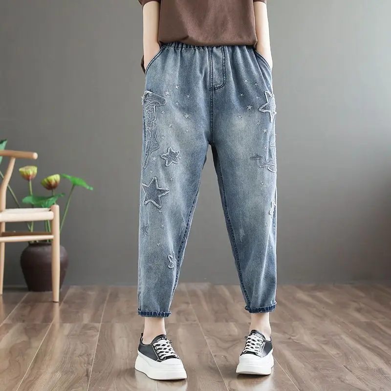 Embroidered Denim Autumn Pants — Image 4
