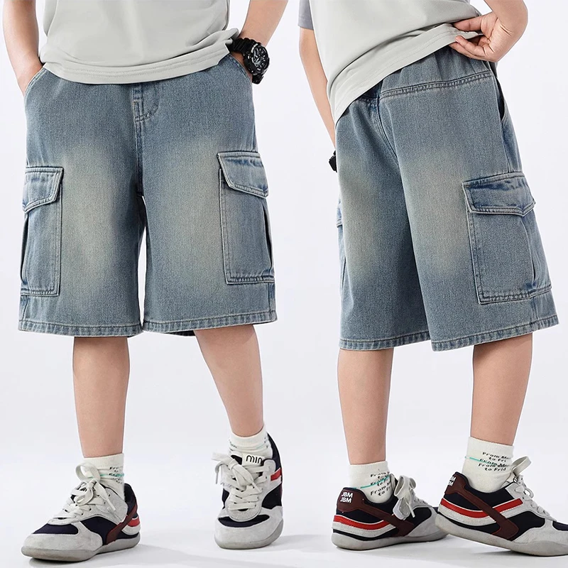 Boys' Solid Denim Summer Shorts with Pocket — Image 7