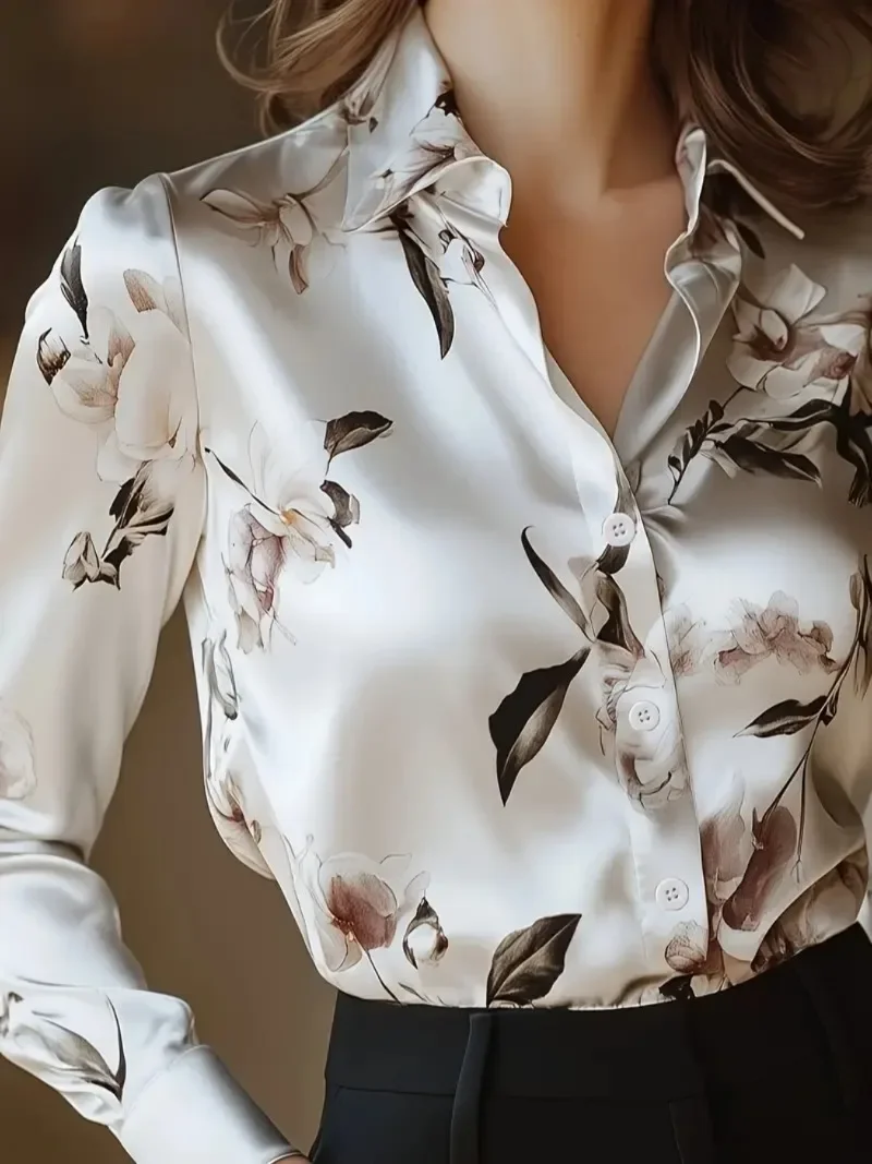 قميص بنقشة ورود ساتان أنيق — صورة 9
