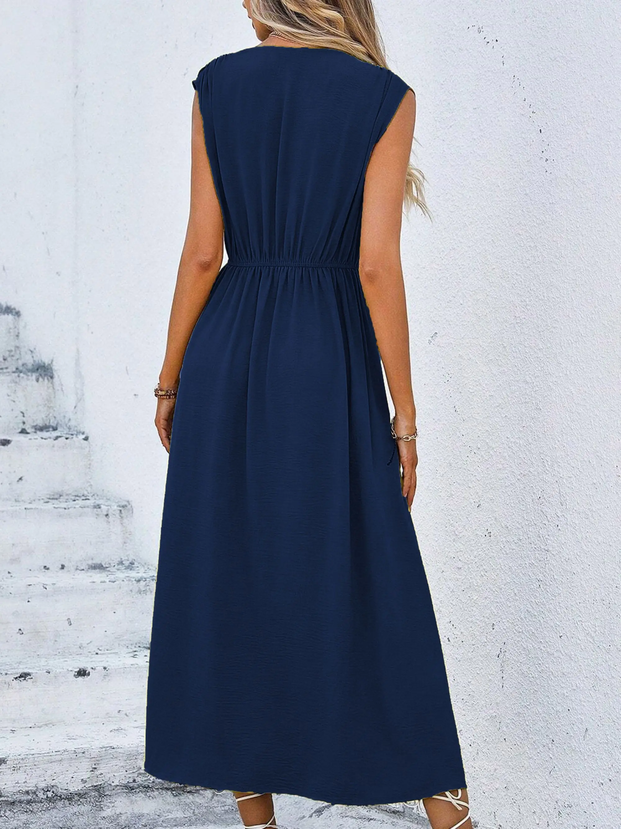 Solid Sleeveless A-Line Dress — Image 32