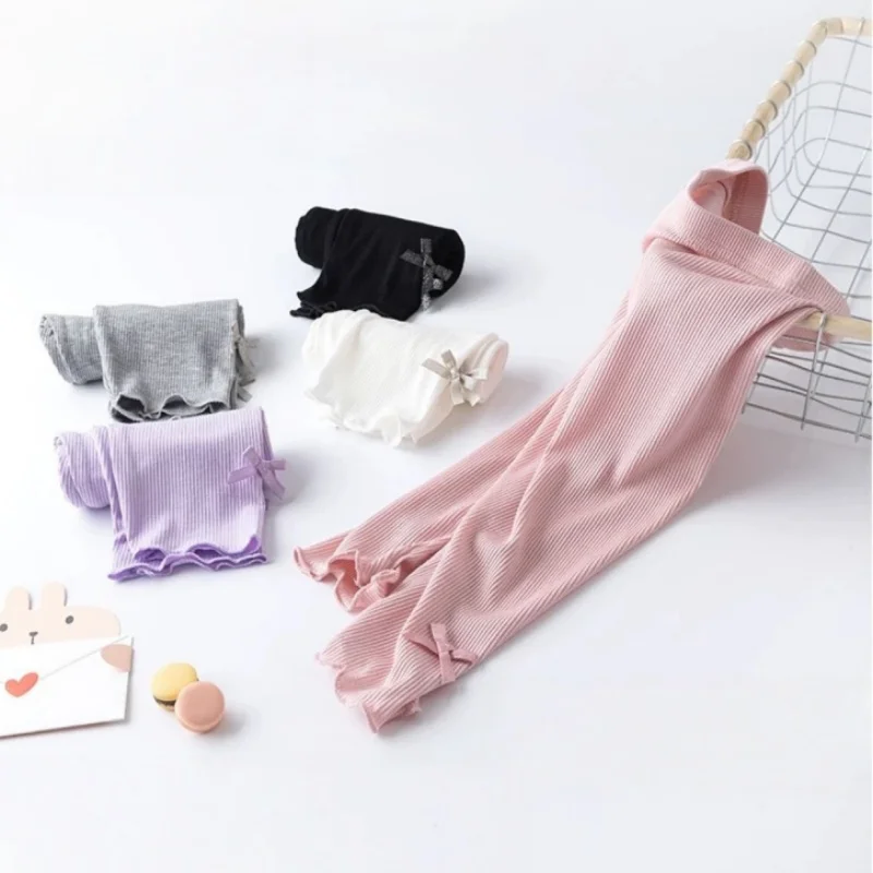 Girls' Solid Summer Leggings with Bow — Image 8
