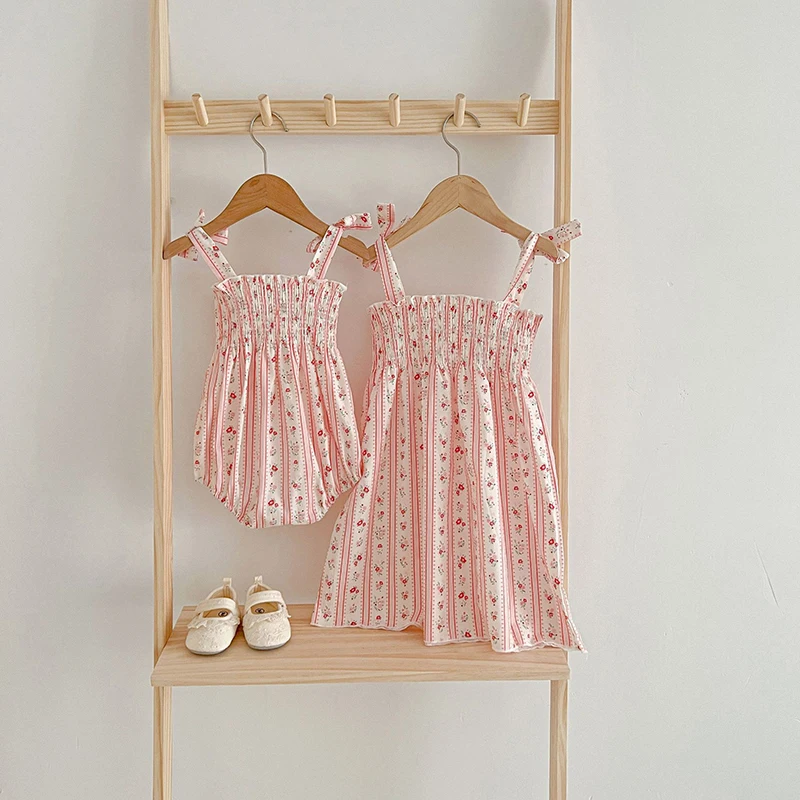Girls' Floral Cotton Summer Romper