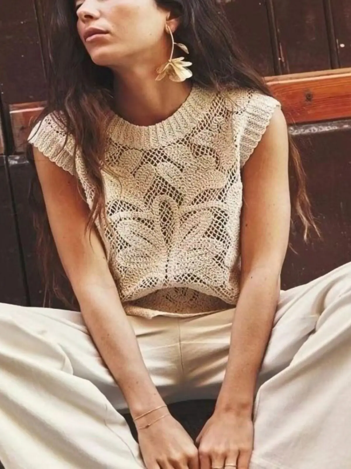 صديري كروشيه بوهيمي بلا أكمام — صورة 5