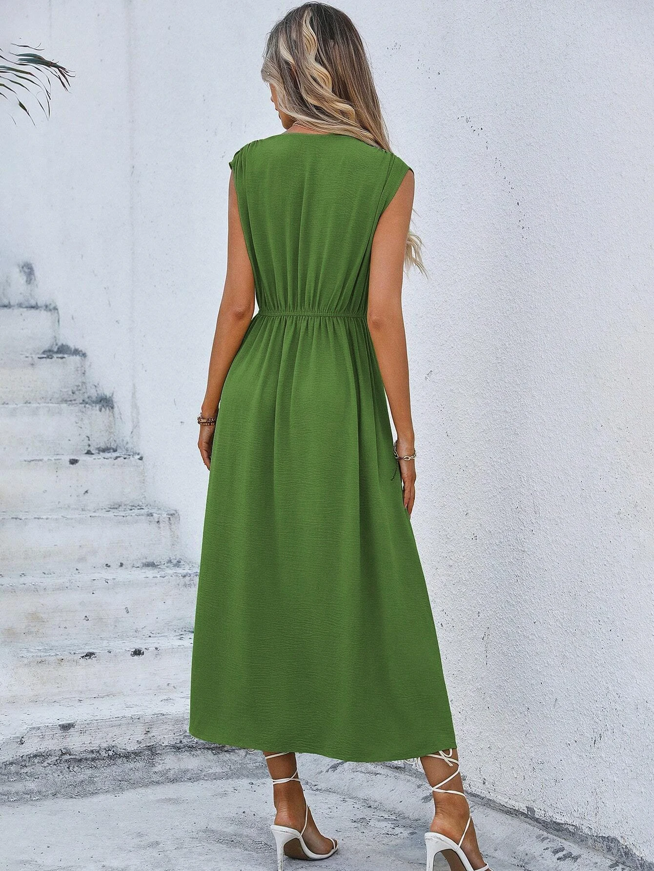 Solid Sleeveless A-Line Dress — Image 15