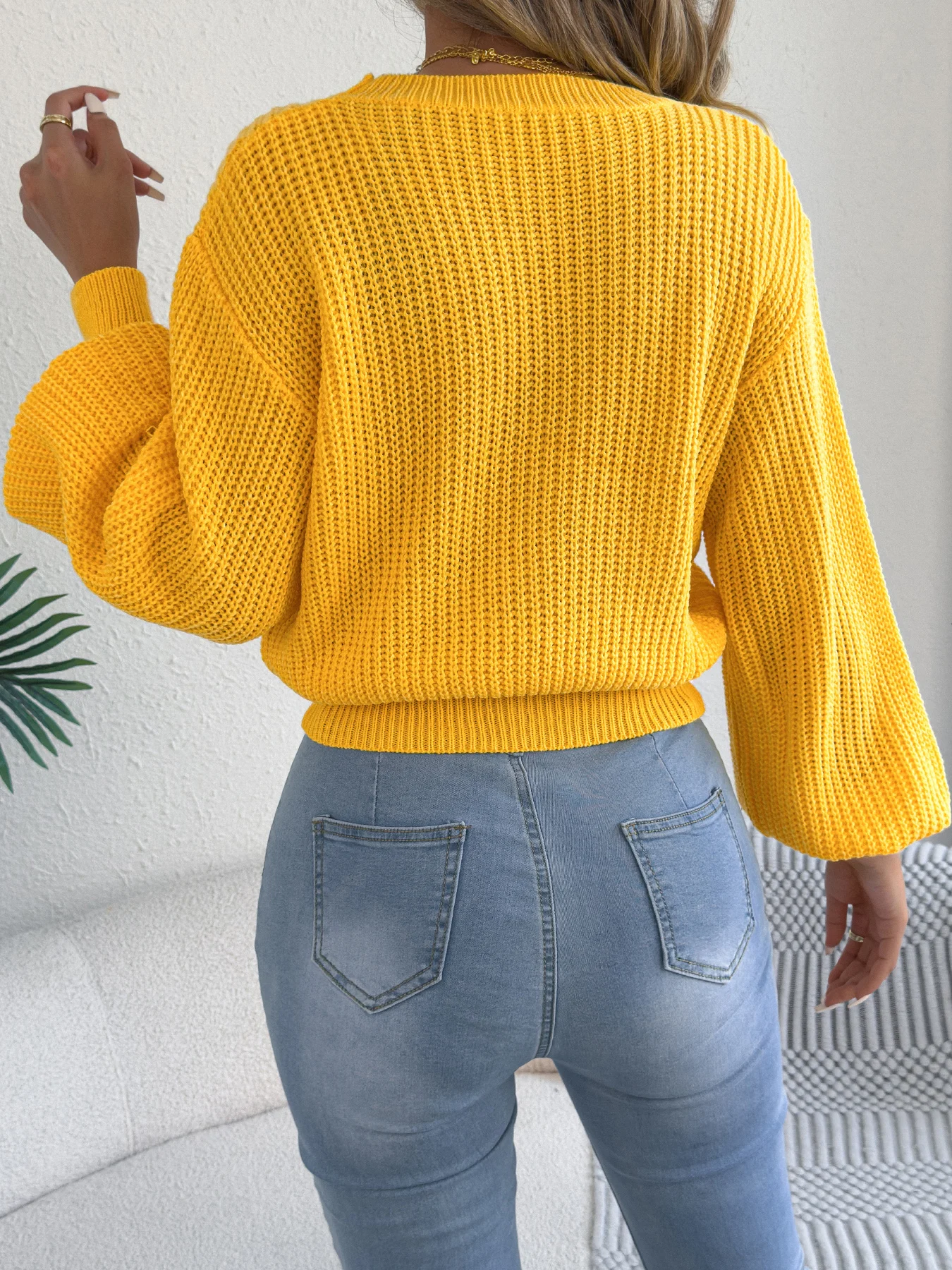Solid Knitted Long Sleeve Round Neck Cardigan — Image 6