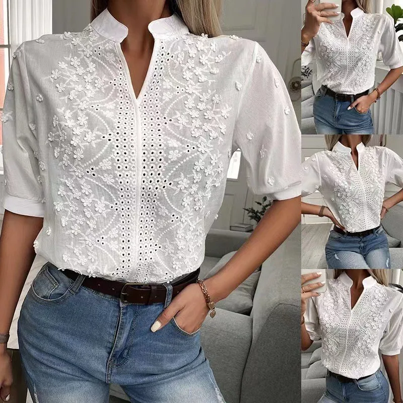 Elegant Short Sleeve Summer Blouse — Image 2