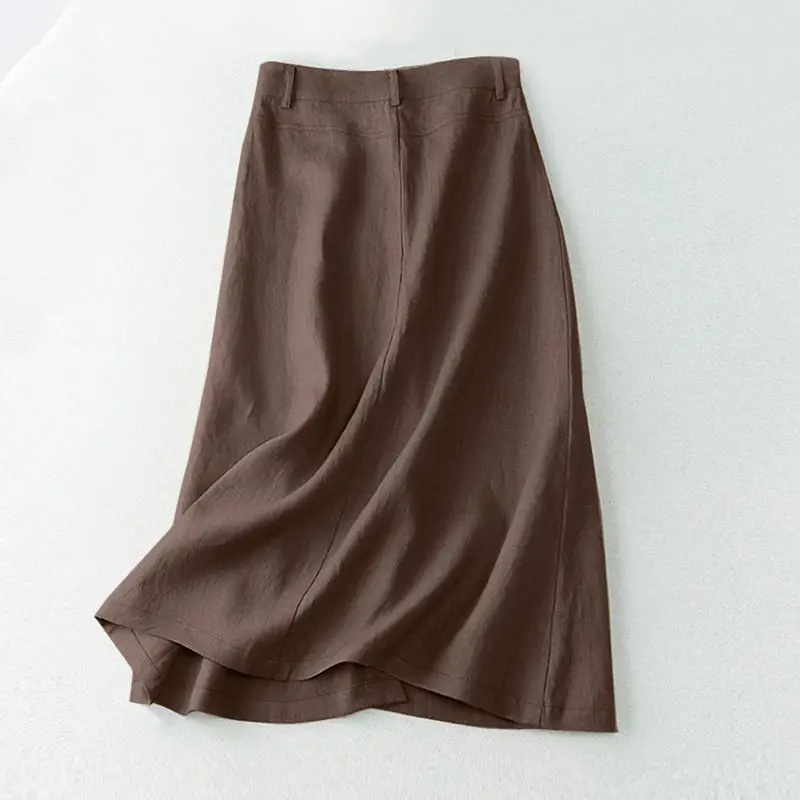 Cotton A-Line Midi Long Skirt with Buttons — Image 11