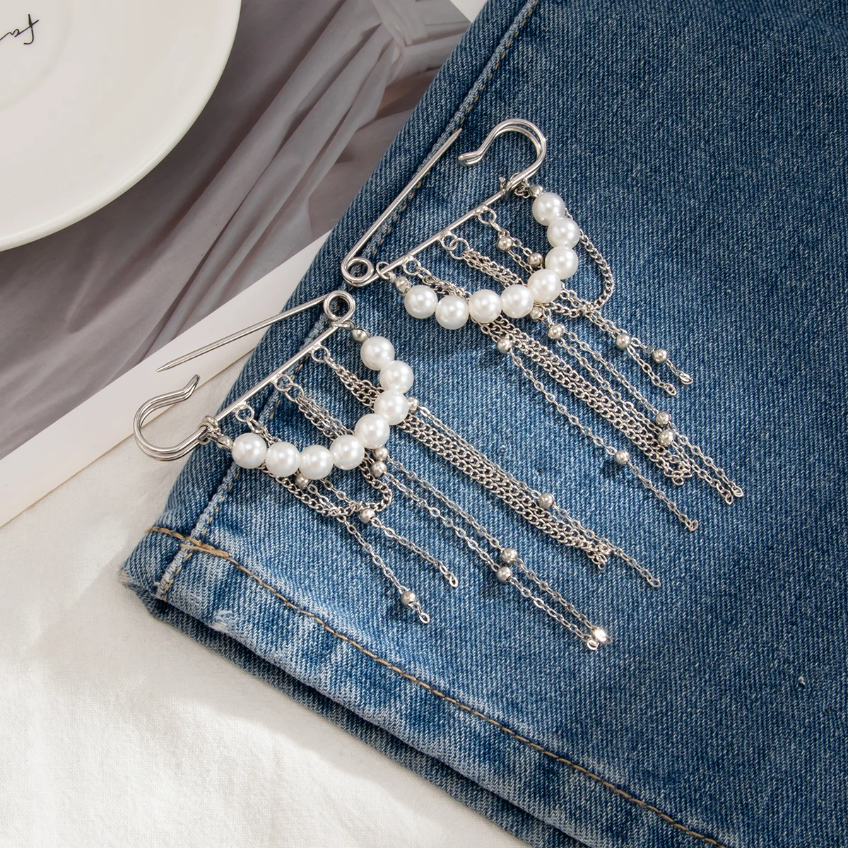 Elegant Pearl Anklet with Chain — Image 7