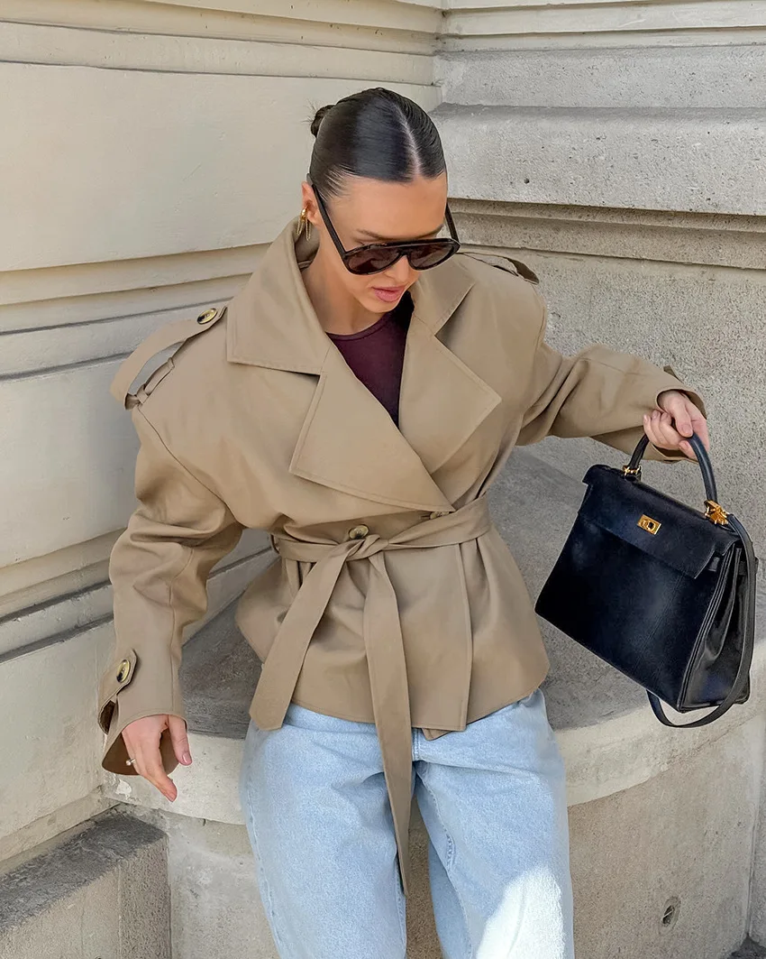 Lace-Up V-Neck Trench Coat — Image 11