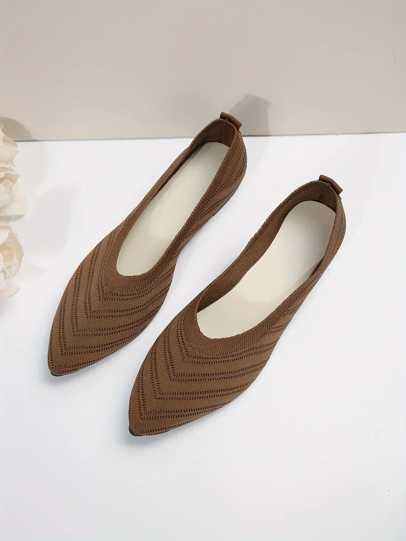 Solid Knitted Pointed-Toe Flats — Image 37
