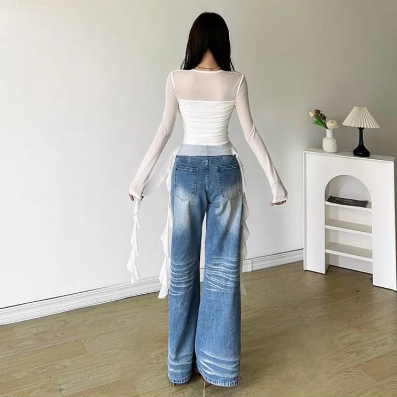 توب قصير غير متماثل بأكمام طويلة وكشكش — صورة 12