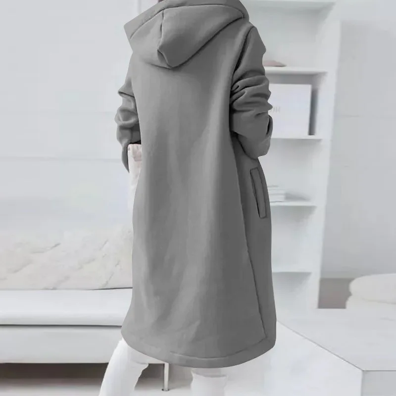 Solid Autumn Long Coat with Zipper — Image 17
