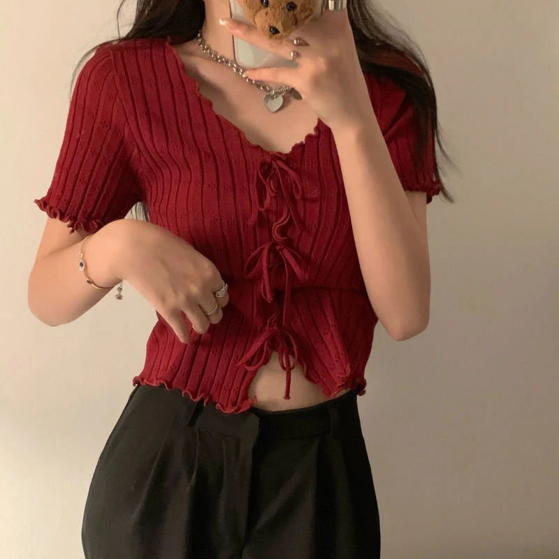 تيشيرت تريكو صيفي برقبة V — صورة 10