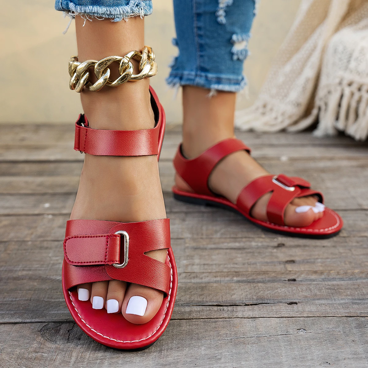 Metallic Summer Sandals with Buckle — Image 7