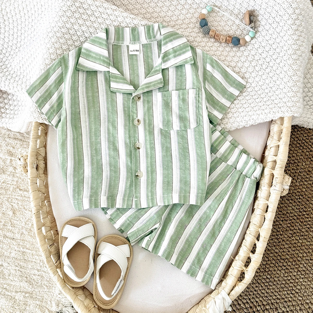 Newborn 2-Piece Striped Set with Buttons — Image 2