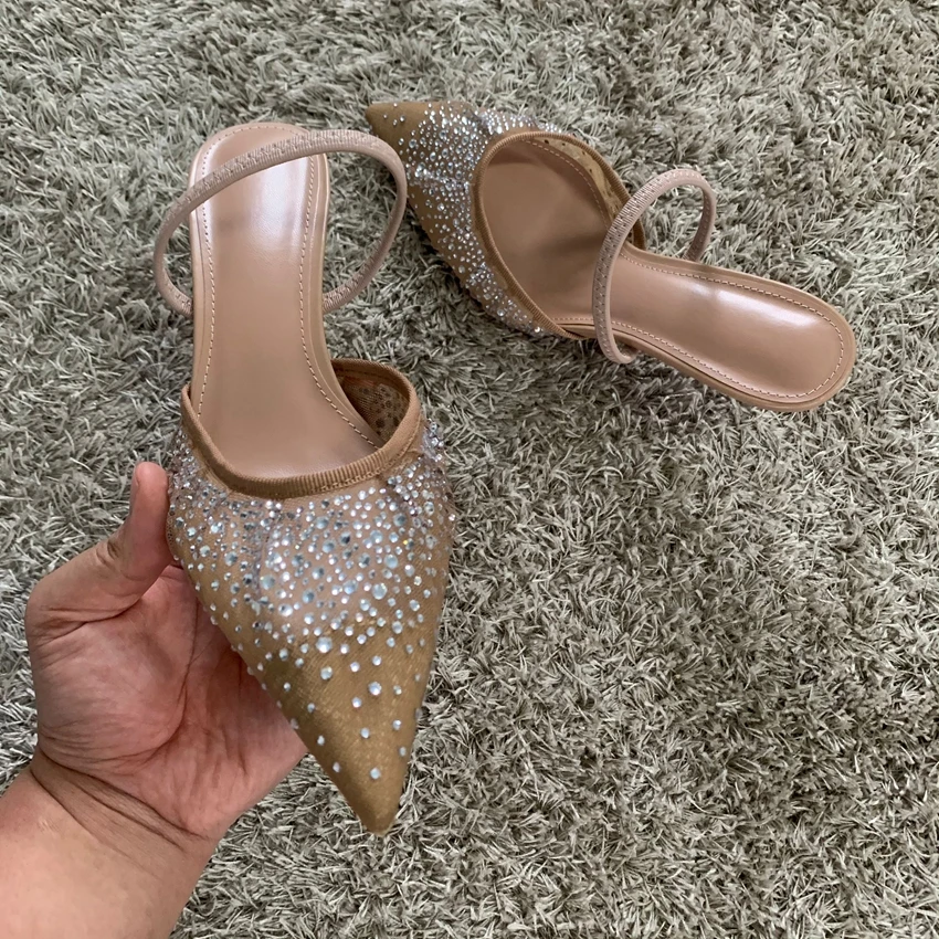Rhinestone Mesh Summer High Heels — Image 7