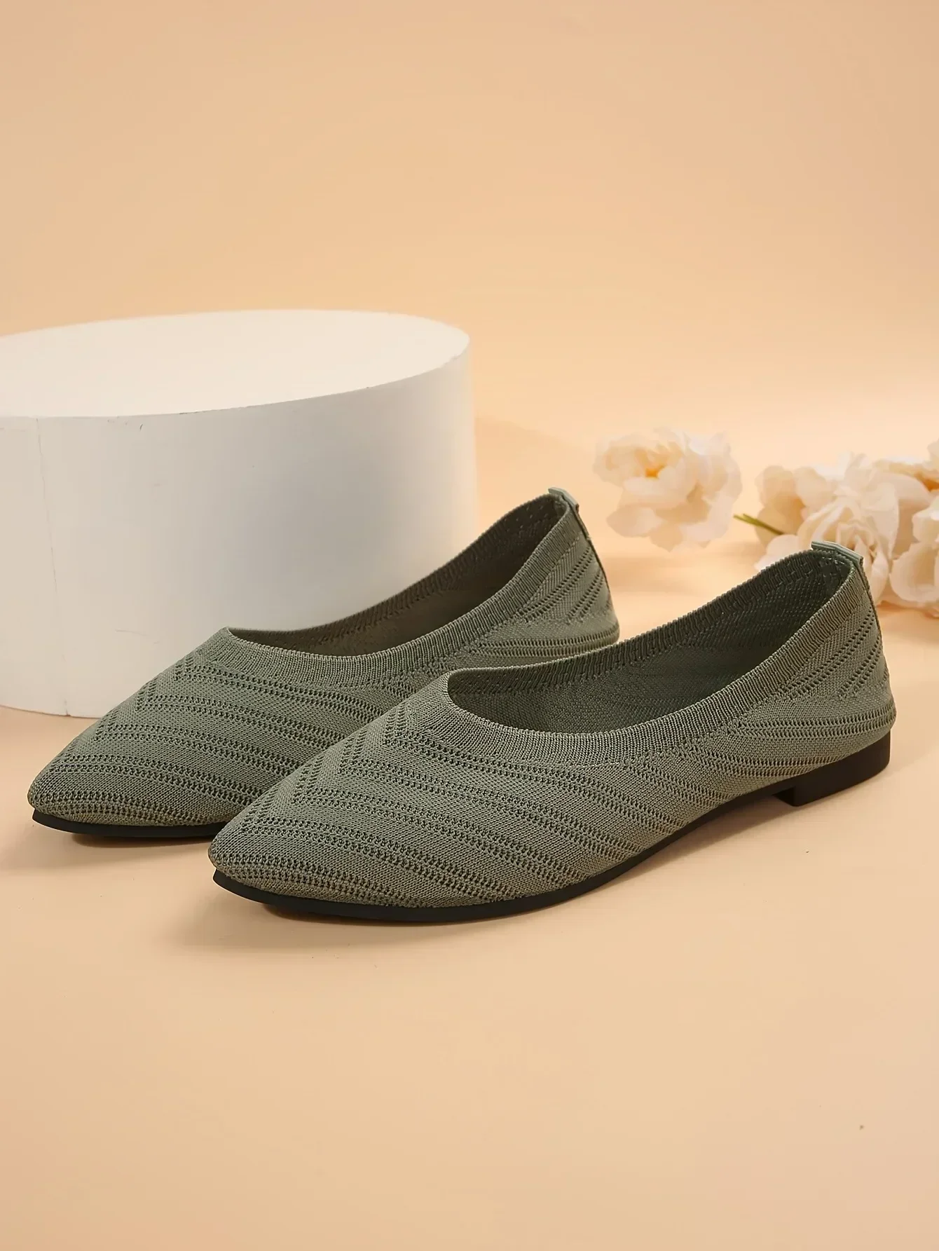 Solid Knitted Pointed-Toe Flats — Image 47