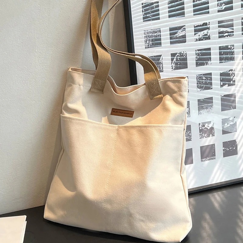 Casual Solid Canvas Tote Bag — Image 3