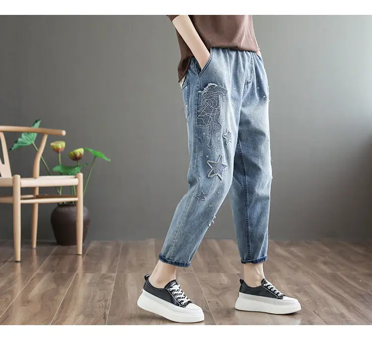 Embroidered Denim Autumn Pants — Image 11