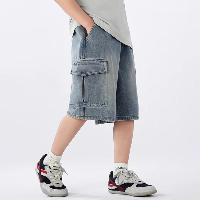 Boys' Solid Denim Summer Shorts with Pocket — Image 10