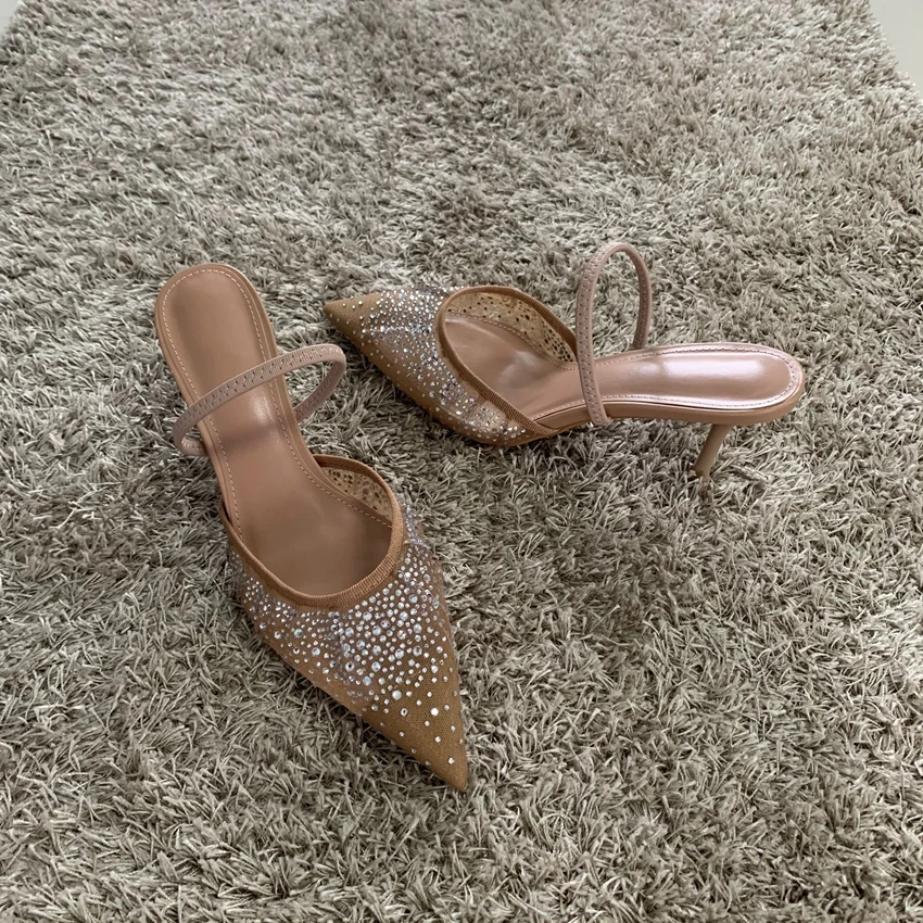 Rhinestone Mesh Summer High Heels — Image 4
