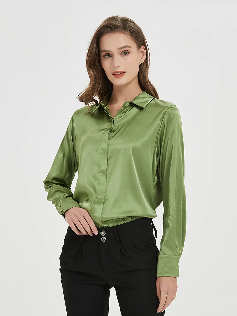 Solid Silk Long Formal Shirt — Image 8