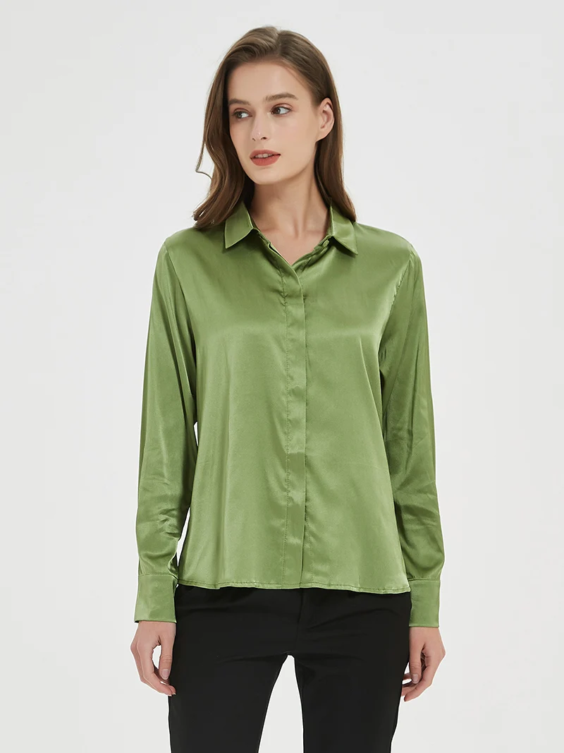 Solid Silk Long Formal Shirt — Image 9