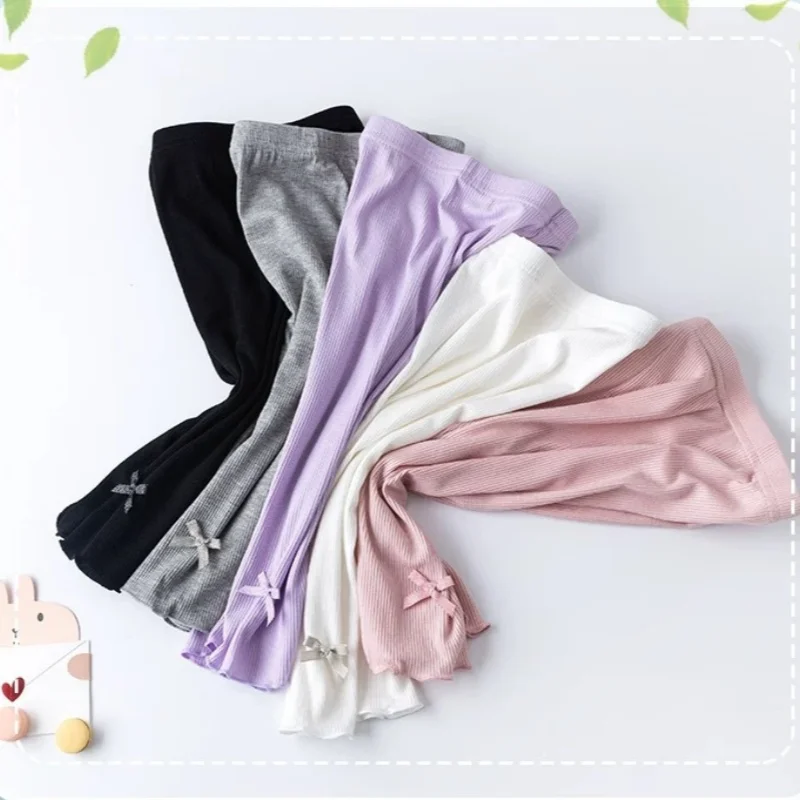 Girls' Solid Summer Leggings with Bow — Image 4