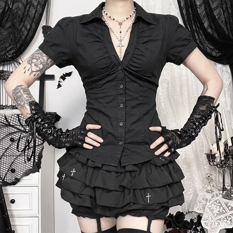 Short Sleeve Blouse with Buttons — Image 5