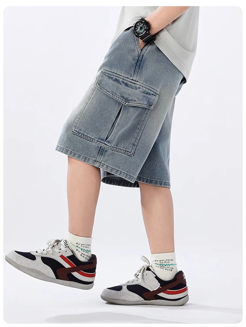 Boys' Solid Denim Summer Shorts with Pocket — Image 16