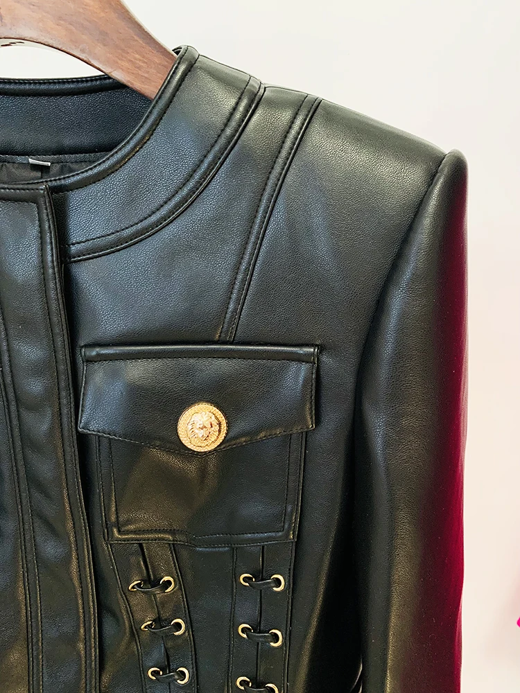 Lace Leather Blazer with Drawstring — Image 3