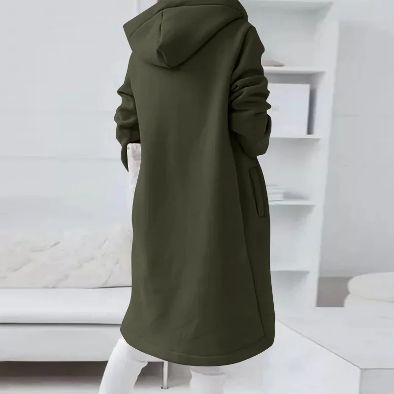 Solid Autumn Long Coat with Zipper — Image 12