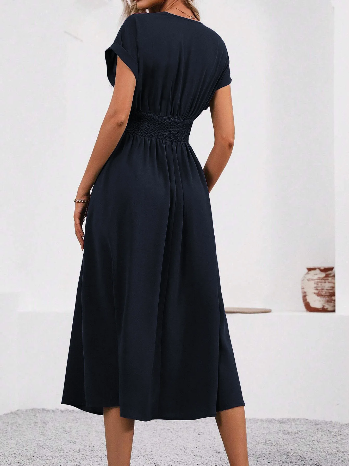 Solid V-Neck Summer Dress — Image 10