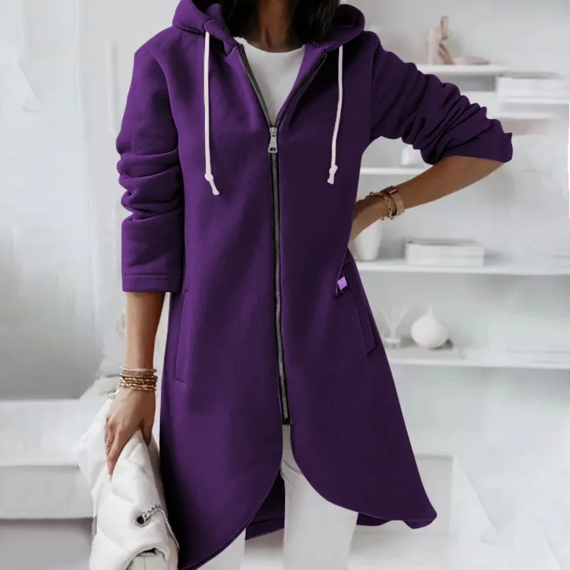 Solid Autumn Long Coat with Zipper — Image 18