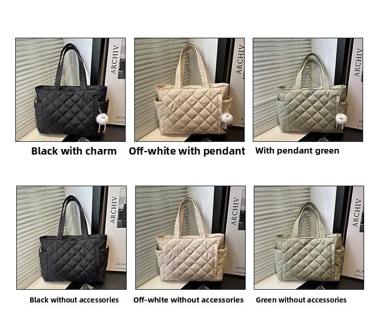 Padded Diamond Pattern Tote Bag — Image 2