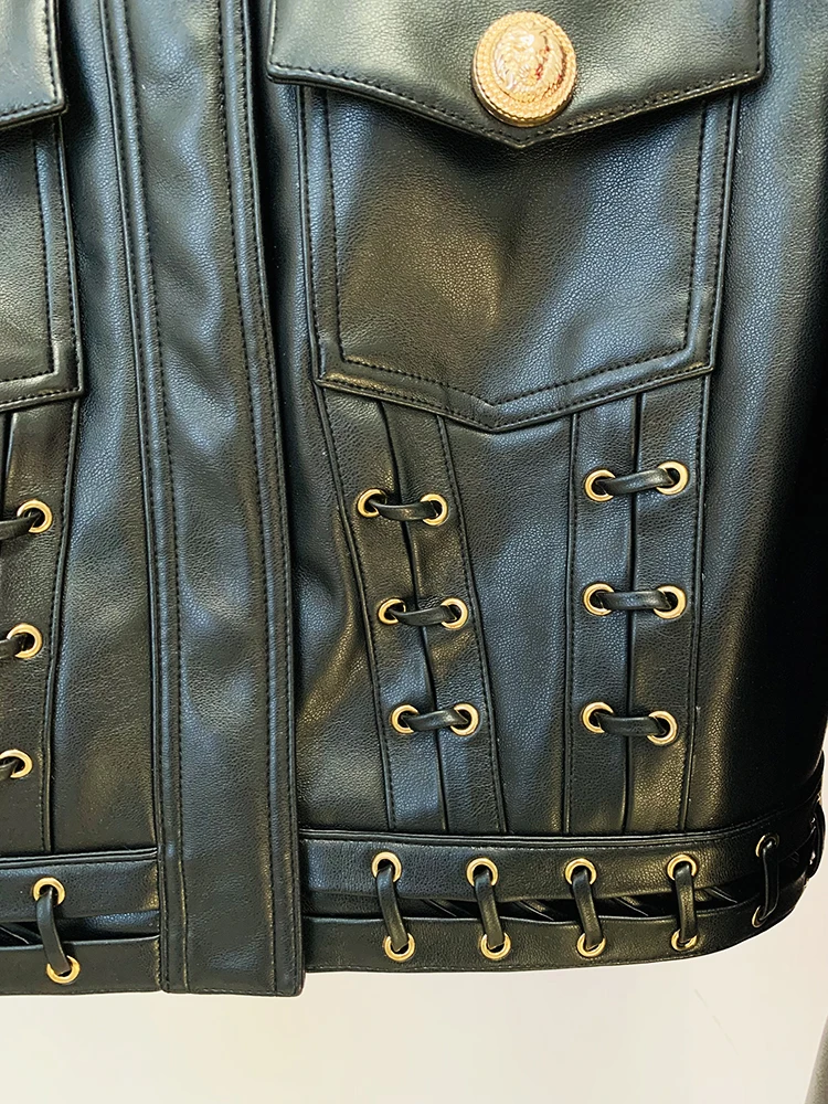 Lace Leather Blazer with Drawstring — Image 5