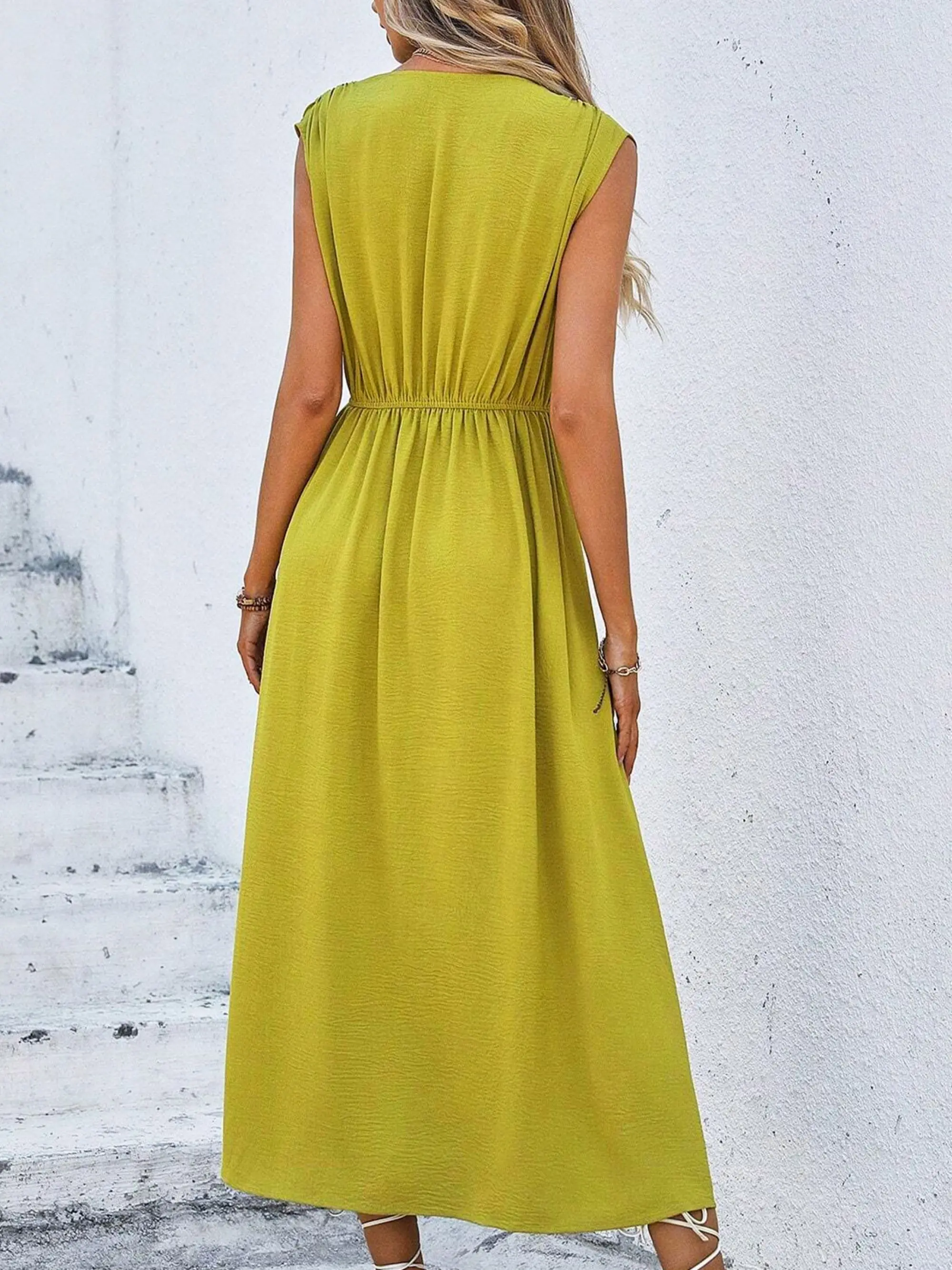 Solid Sleeveless A-Line Dress — Image 7