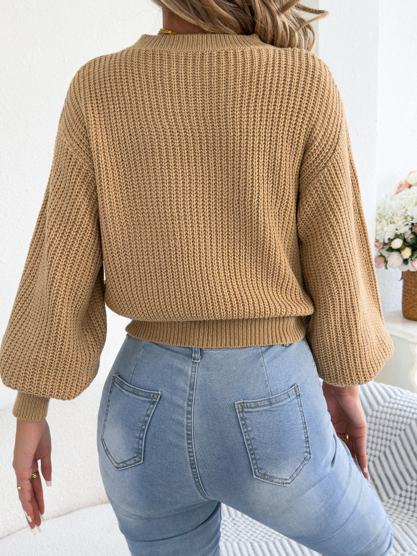 Solid Knitted Long Sleeve Round Neck Cardigan — Image 18
