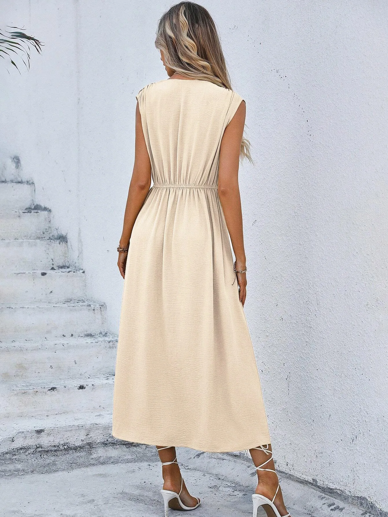 Solid Sleeveless A-Line Dress — Image 26