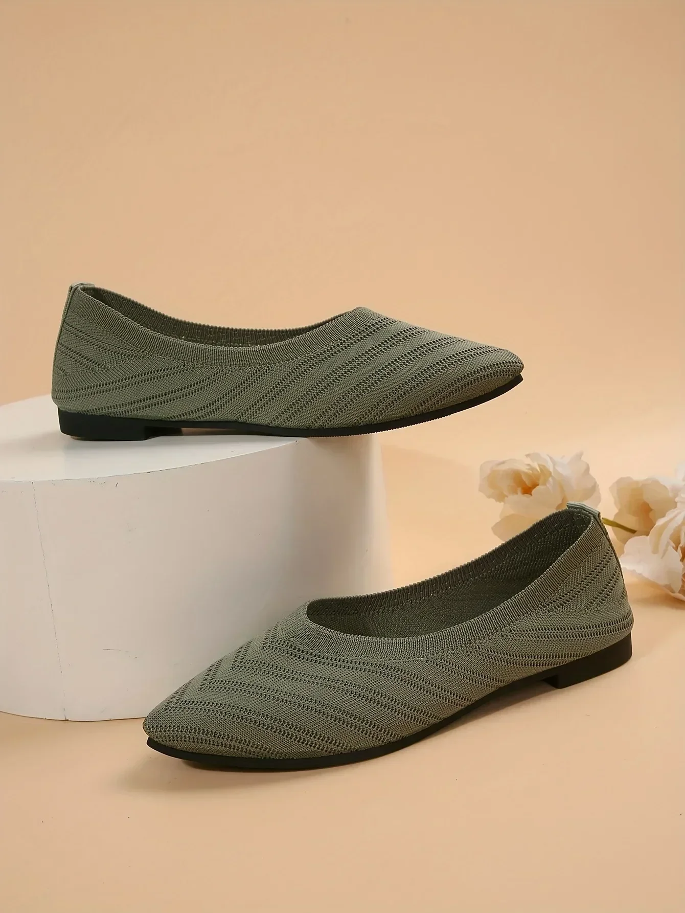 Solid Knitted Pointed-Toe Flats — Image 48