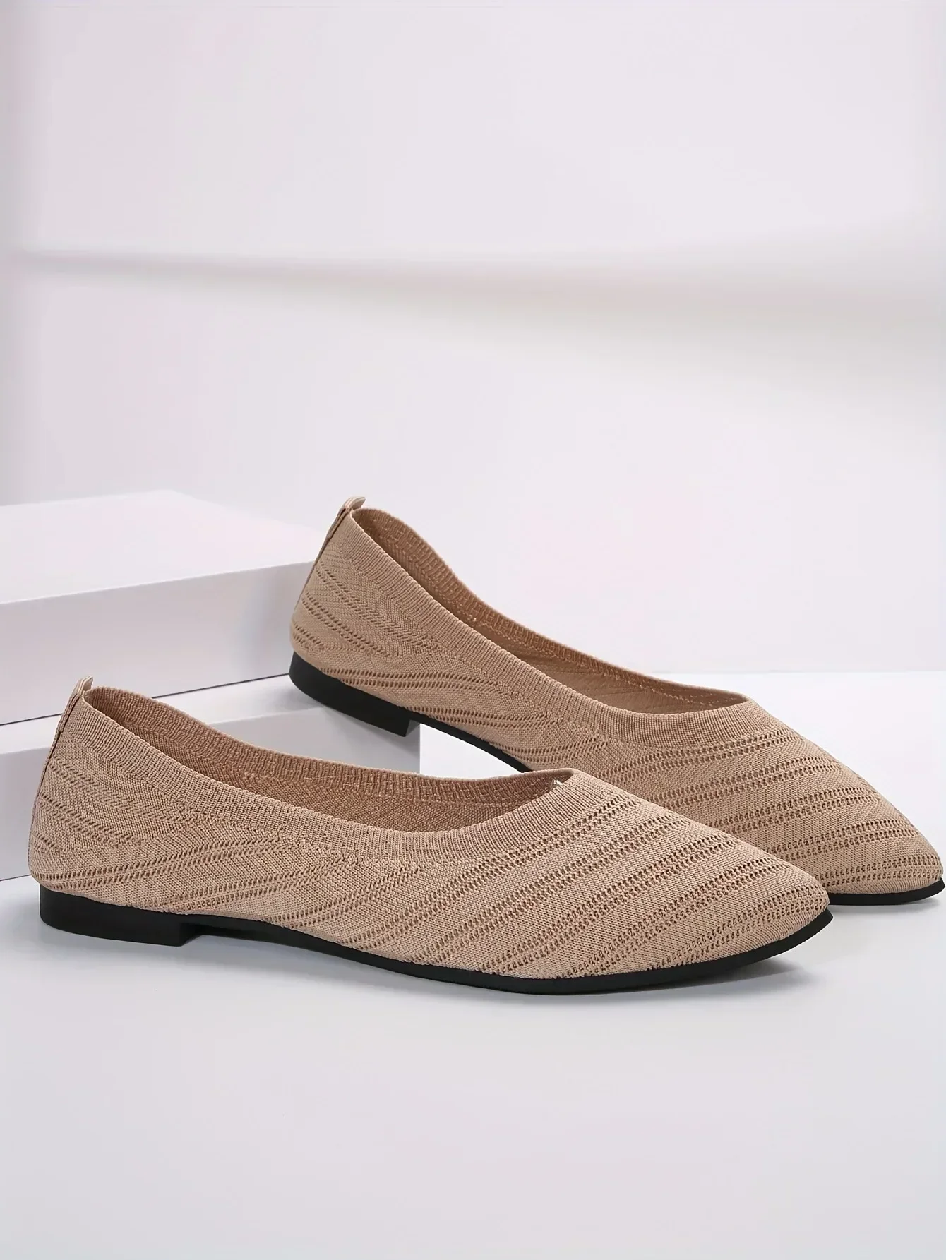 Solid Knitted Pointed-Toe Flats — Image 10