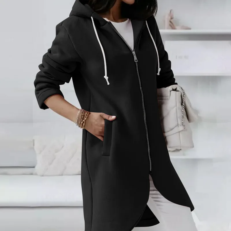 Solid Autumn Long Coat with Zipper — Image 14