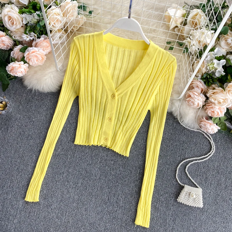 Knitted Ribbed Long Sleeve V-Neck Cardigan — Image 16