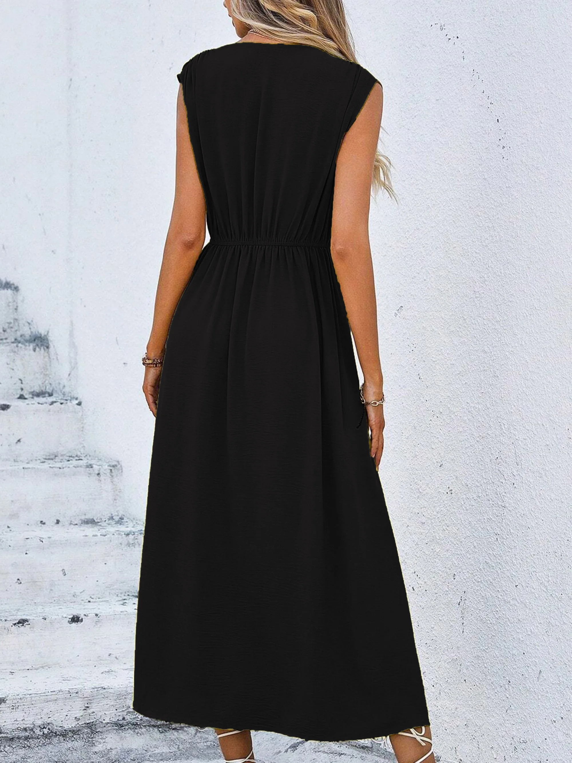 Solid Sleeveless A-Line Dress — Image 29