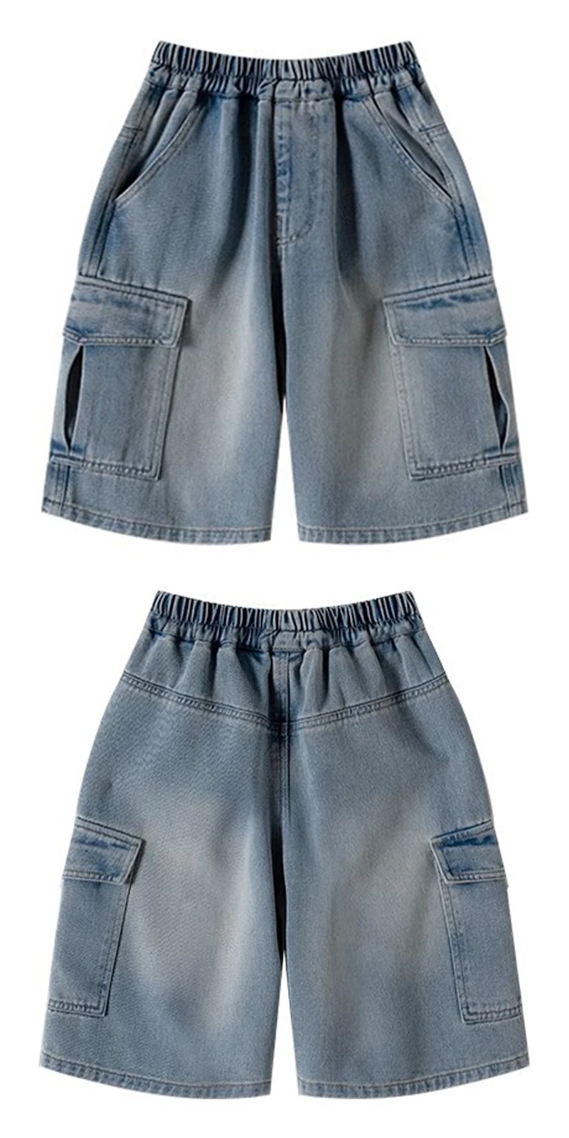 Boys' Solid Denim Summer Shorts with Pocket — Image 11
