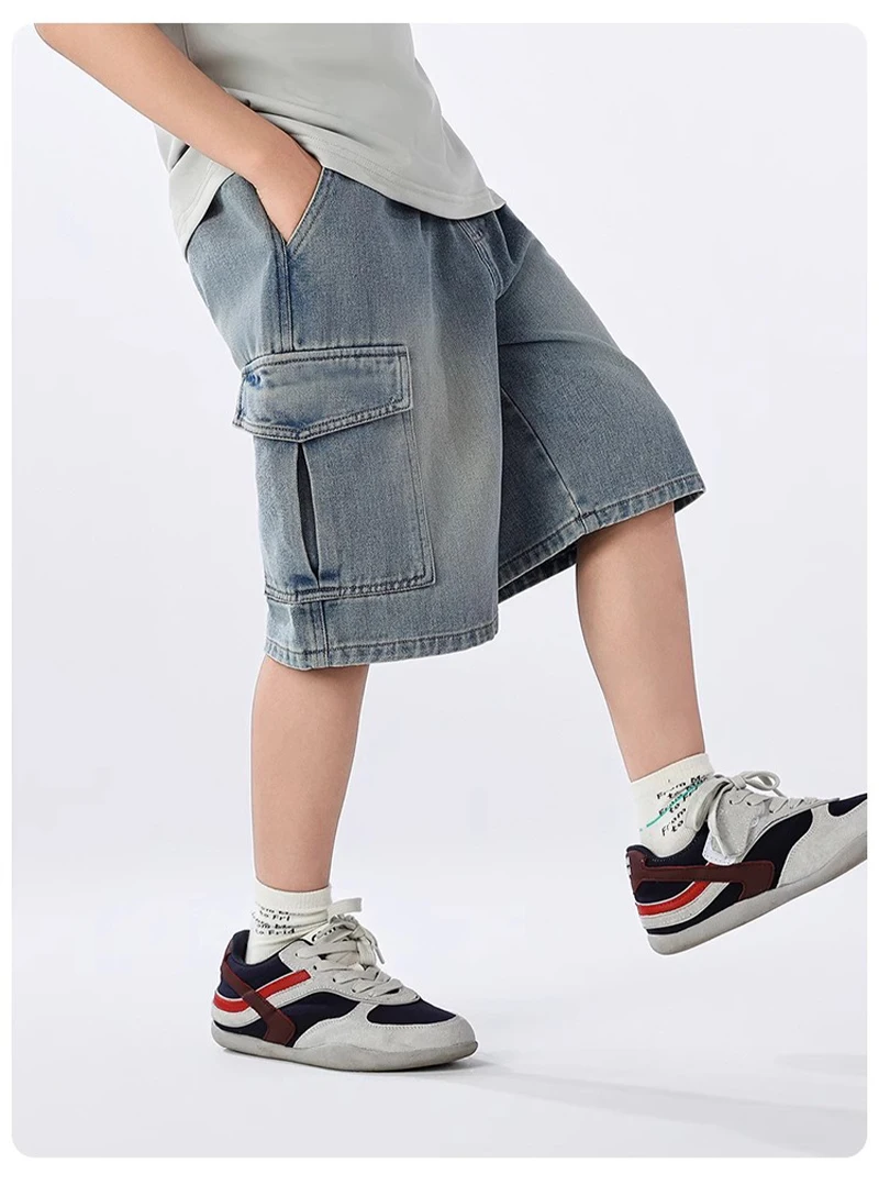 Boys' Solid Denim Summer Shorts with Pocket — Image 19