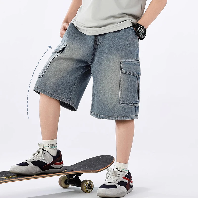 Boys' Solid Denim Summer Shorts with Pocket — Image 8