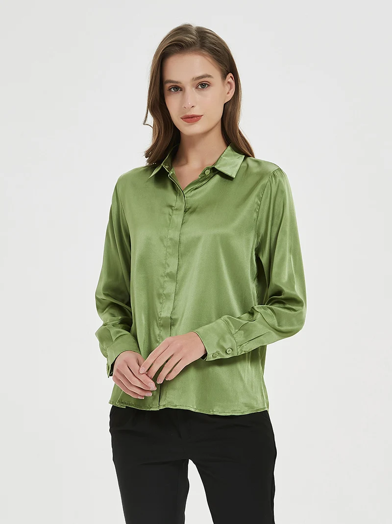 Solid Silk Long Formal Shirt — Image 12