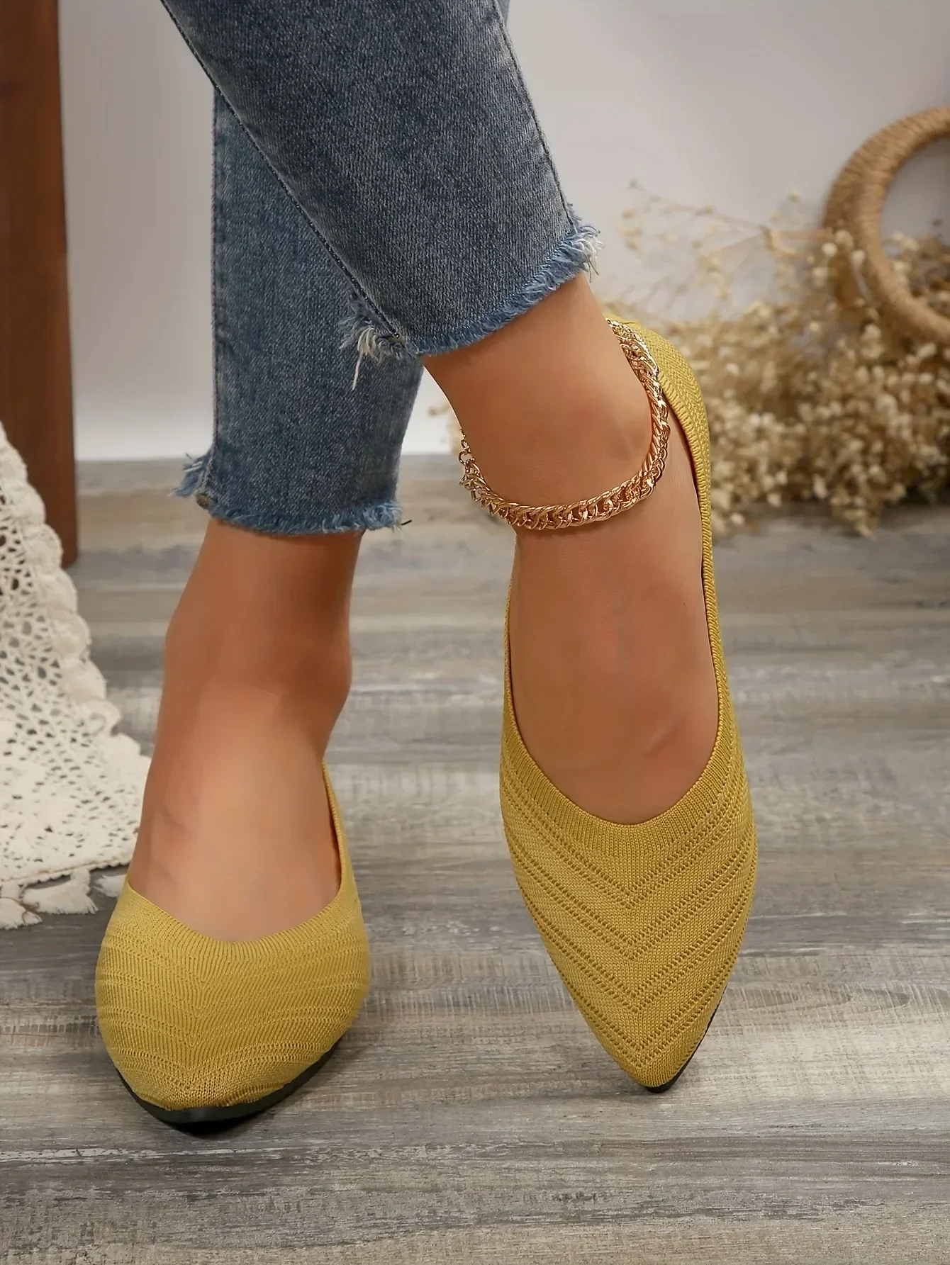 Solid Knitted Pointed-Toe Flats — Image 22